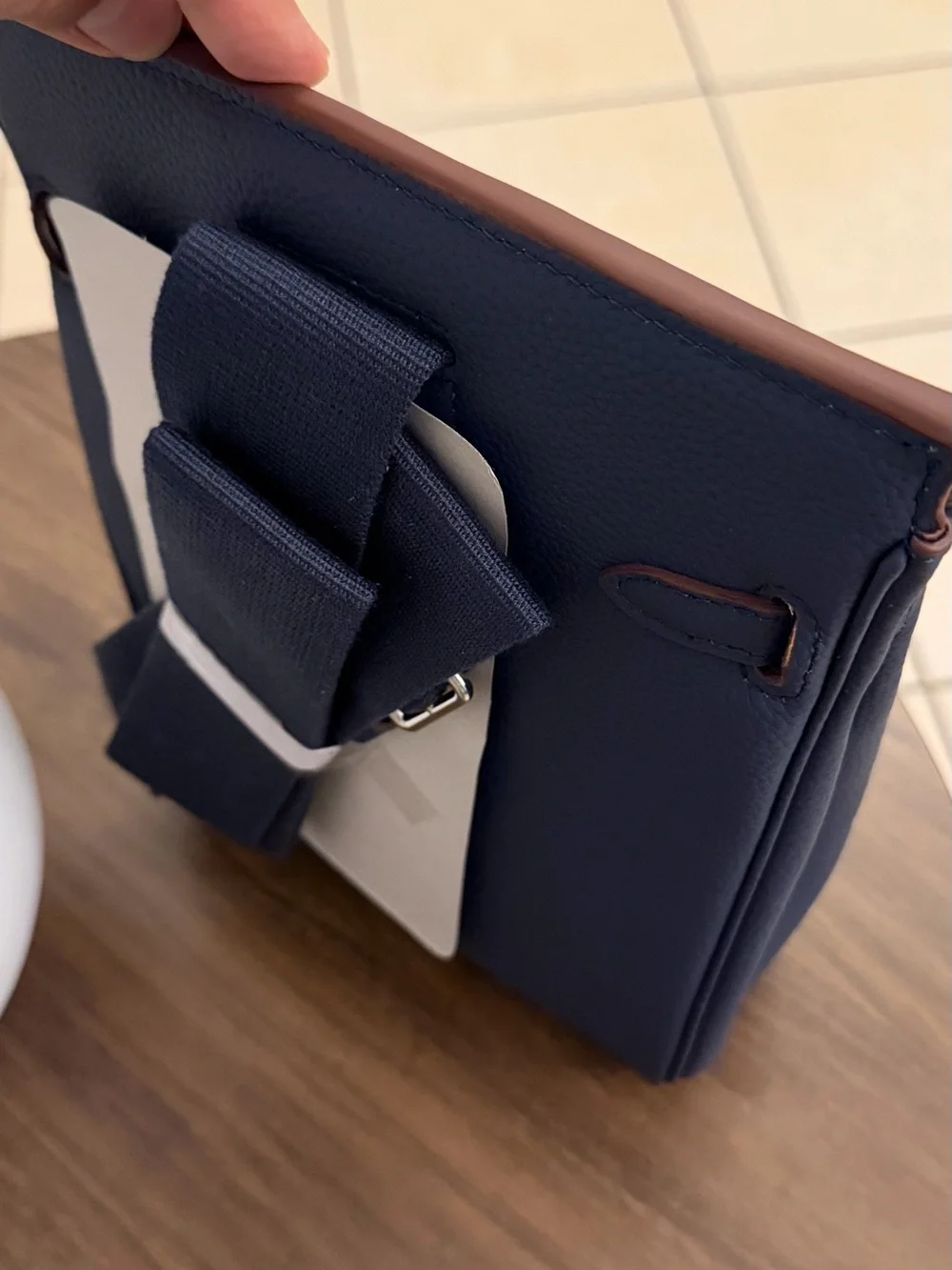 Luxury Navy Leather Men’s Bag with Silver Hardware